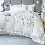 Pisoshare Bedding Set Luxury 120S Pure Egyptian Cotton Exquisite Embroidery Duvet Cover Flat Or