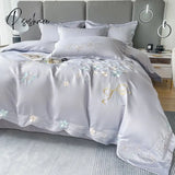 Pisoshare Bedding Set Luxury 120S Pure Egyptian Cotton Exquisite Embroidery Duvet Cover Flat Or