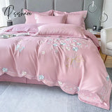 Pisoshare Bedding Set Luxury 120S Pure Egyptian Cotton Exquisite Embroidery Duvet Cover Flat Or