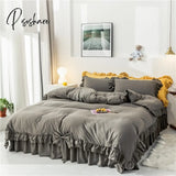 Pisoshare Bedding Set Luxury Princess Ruffle Bow Bed Linen Double Duvet Cover Sheet Comforter