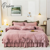 Pisoshare Bedding Set Luxury Princess Ruffle Bow Bed Linen Double Duvet Cover Sheet Comforter