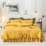 Pisoshare Bedding Set Luxury Princess Ruffle Bow Bed Linen Double Duvet Cover Sheet Comforter