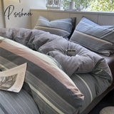 Pisoshare Bedding Set Washed Cotton Linen Duvet Cover Flat Sheet Pillowcase Soft Comfort Home Hotel