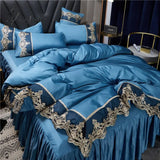 Pisoshare Bedding Sets Luxury Korea Princess Lace Embroidery Duvet Cover Bed Skirt And Pillowcase