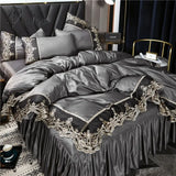 Pisoshare Bedding Sets Luxury Korea Princess Lace Embroidery Duvet Cover Bed Skirt And Pillowcase