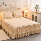 Pisoshare Beige Lace Embroidery Princess Bedding Bed Sheet Pillowcases Bedspread Skirt Home