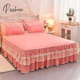 Pisoshare Beige Lace Embroidery Princess Bedding Bed Sheet Pillowcases Bedspread Skirt Home