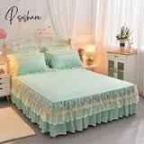 Pisoshare Beige Lace Embroidery Princess Bedding Bed Sheet Pillowcases Bedspread Skirt Home