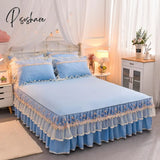 Pisoshare Beige Lace Embroidery Princess Bedding Bed Sheet Pillowcases Bedspread Skirt Home