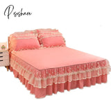 Pisoshare Beige Lace Embroidery Princess Bedding Bed Sheet Pillowcases Bedspread Skirt Home