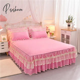 Pisoshare Beige Lace Embroidery Princess Bedding Bed Sheet Pillowcases Bedspread Skirt Home