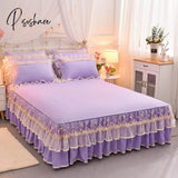 Pisoshare Beige Lace Embroidery Princess Bedding Bed Sheet Pillowcases Bedspread Skirt Home