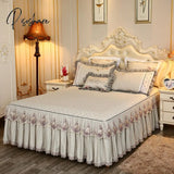 Pisoshare Beige Microfiber Fabric Princess Lace Bedspread Bed Skirt With Cotton Warm Thick Bedding