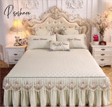 Pisoshare Beige Microfiber Fabric Princess Lace Bedspread Bed Skirt With Cotton Warm Thick Bedding