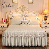 Pisoshare Beige Microfiber Fabric Princess Lace Bedspread Bed Skirt With Cotton Warm Thick Bedding