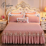 Pisoshare Beige Microfiber Fabric Princess Lace Bedspread Bed Skirt With Cotton Warm Thick Bedding