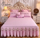 Pisoshare Beige Microfiber Fabric Princess Lace Bedspread Bed Skirt With Cotton Warm Thick Bedding