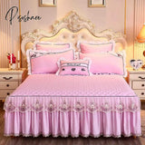 Pisoshare Beige Microfiber Fabric Princess Lace Bedspread Bed Skirt With Cotton Warm Thick Bedding