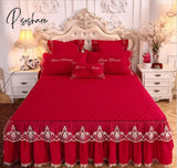 Pisoshare Beige Microfiber Fabric Princess Lace Bedspread Bed Skirt With Cotton Warm Thick Bedding