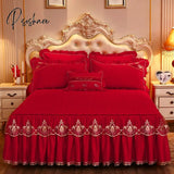 Pisoshare Beige Microfiber Fabric Princess Lace Bedspread Bed Skirt With Cotton Warm Thick Bedding