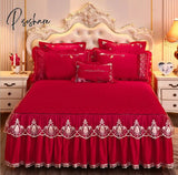 Pisoshare Beige Microfiber Fabric Princess Lace Bedspread Bed Skirt With Cotton Warm Thick Bedding