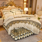 Pisoshare Beige Plush Soft Warm Crystal Velvet Princess Lace Bedding Set Luxury 1/3Pcs Duvet/Quilt