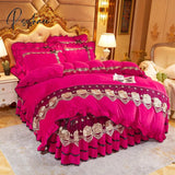 Pisoshare Beige Plush Soft Warm Crystal Velvet Princess Lace Bedding Set Luxury 1/3Pcs Duvet/Quilt