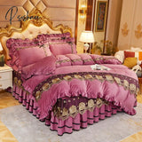 Pisoshare Beige Plush Soft Warm Crystal Velvet Princess Lace Bedding Set Luxury 1/3Pcs Duvet/Quilt