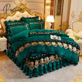 Pisoshare Beige Plush Soft Warm Crystal Velvet Princess Lace Bedding Set Luxury 1/3Pcs Duvet/Quilt