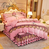 Pisoshare Beige Plush Soft Warm Crystal Velvet Princess Lace Bedding Set Luxury 1/3Pcs Duvet/Quilt