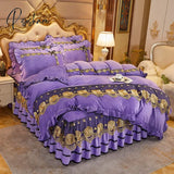 Pisoshare Beige Plush Soft Warm Crystal Velvet Princess Lace Bedding Set Luxury 1/3Pcs Duvet/Quilt