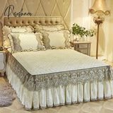 Pisoshare Beige Velvet Lace Quilted Bedding Bedspread Bed Skirt Pillowcases With Cotton Thick Warm