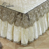 Pisoshare Beige Velvet Lace Quilted Bedding Bedspread Bed Skirt Pillowcases With Cotton Thick Warm