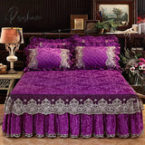 Pisoshare Beige Velvet Lace Quilted Bedding Bedspread Bed Skirt Pillowcases With Cotton Thick Warm