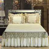 Pisoshare Beige Velvet Lace Quilted Bedding Bedspread Bed Skirt Pillowcases With Cotton Thick Warm