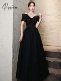 Pisoshare - Black Evening Dress High-End Banquet Skirt Light Luxury Suit Student Ceremony New Host