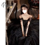 Pisoshare - Black Evening Dress Light Luxury Ceremony Host Suit Sexy Skirt Sleeveless Shimmer