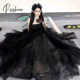Pisoshare - Black Evening Dress Light Luxury Ceremony Host Suit Sexy Skirt Sleeveless Shimmer