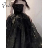 Pisoshare - Black Evening Dress Light Luxury Ceremony Host Suit Sexy Skirt Sleeveless Shimmer