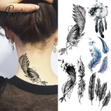 Pisoshare Black Feather Neck Temporary Tattoos For Women Adult Dream Catcher Wings Realistic Fake