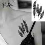 Pisoshare Black Feather Neck Temporary Tattoos For Women Adult Dream Catcher Wings Realistic Fake