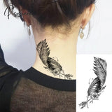 Pisoshare Black Feather Neck Temporary Tattoos For Women Adult Dream Catcher Wings Realistic Fake