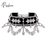 Pisoshare Black Velvet Choker Necklaces With Rhinestones Luxury Statement Big Crystal Collar For