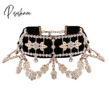 Pisoshare Black Velvet Choker Necklaces With Rhinestones Luxury Statement Big Crystal Collar For