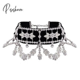 Pisoshare Black Velvet Choker Necklaces With Rhinestones Luxury Statement Big Crystal Collar For