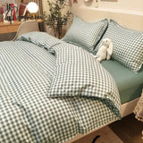 Pisoshare Blue Checkerboard Print Bedding Sets Nordic Duvet Cover Simple Lattice Quilt Bed Sheet