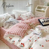 Pisoshare Blue Checkerboard Print Bedding Sets Nordic Duvet Cover Simple Lattice Quilt Bed Sheet