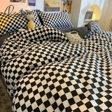 Pisoshare Blue Checkerboard Print Bedding Sets Nordic Duvet Cover Simple Lattice Quilt Bed Sheet