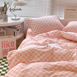 Pisoshare Blue Checkerboard Print Bedding Sets Nordic Duvet Cover Simple Lattice Quilt Bed Sheet