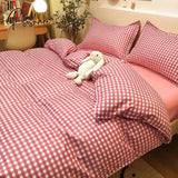 Pisoshare Blue Checkerboard Print Bedding Sets Nordic Duvet Cover Simple Lattice Quilt Bed Sheet